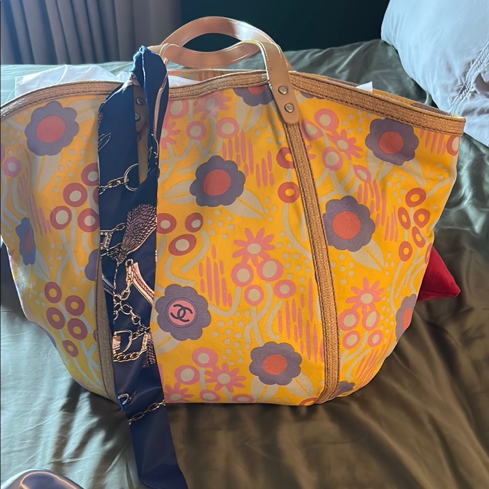 CHANEL Vibrant Yellow and Orange Tote with Vintage Charm